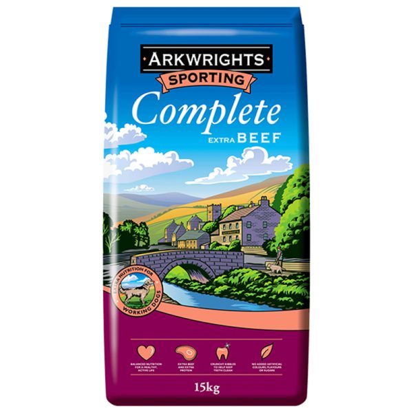 15 kg Arkwrights Sporting Complete Extra Beef - voksenfoder med oksekød