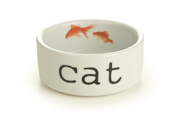 Katteskål m/guldfisk.