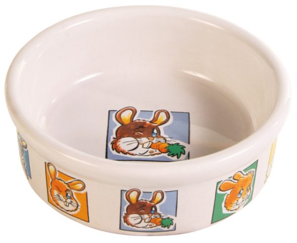 Keramik skål m. motiv på bunden og kanten kanin 240ml / ø 11cm. Sendes med fragtmand.